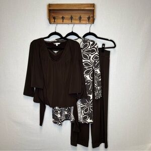 CAbi |‎ Brown Top Pants Cardigan Shaw 4 Piece Set Tank 2000s VTG Y2K